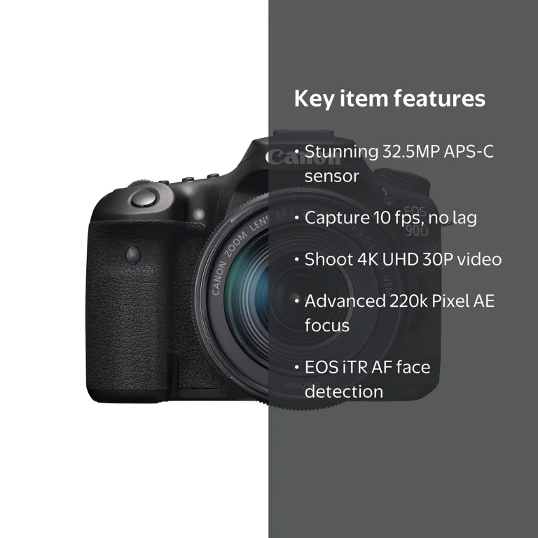 Canon, EOS 90D DSLR Camera, 18-135mm Lens, Black, 32.5MP - Walmart.com