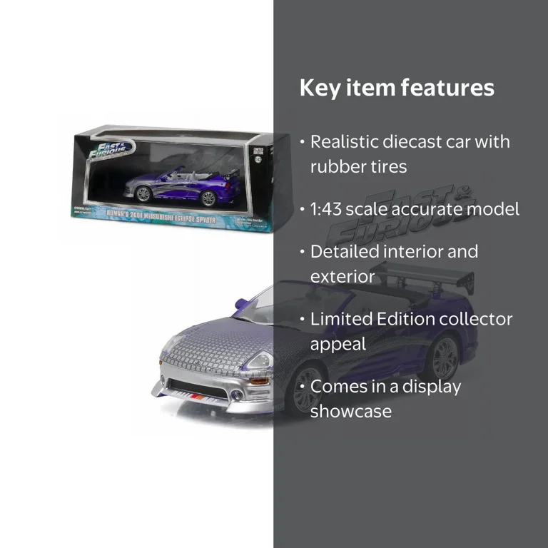 ミニカー ROMAN'S 2001 MITSUBISHI ECLIPCE SPYDER 2001 Mitsubishi Eclipse, Purple, Roman's car in '2 Fast 2 Furious
