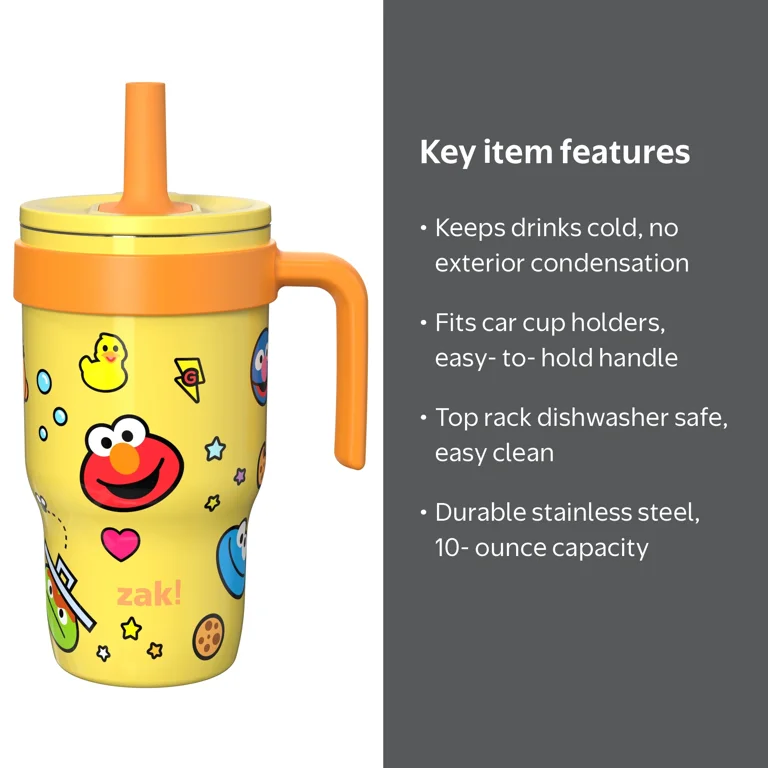 Zak Designs 10oz Sesame Street Stainless Steel Straw Tumbler with