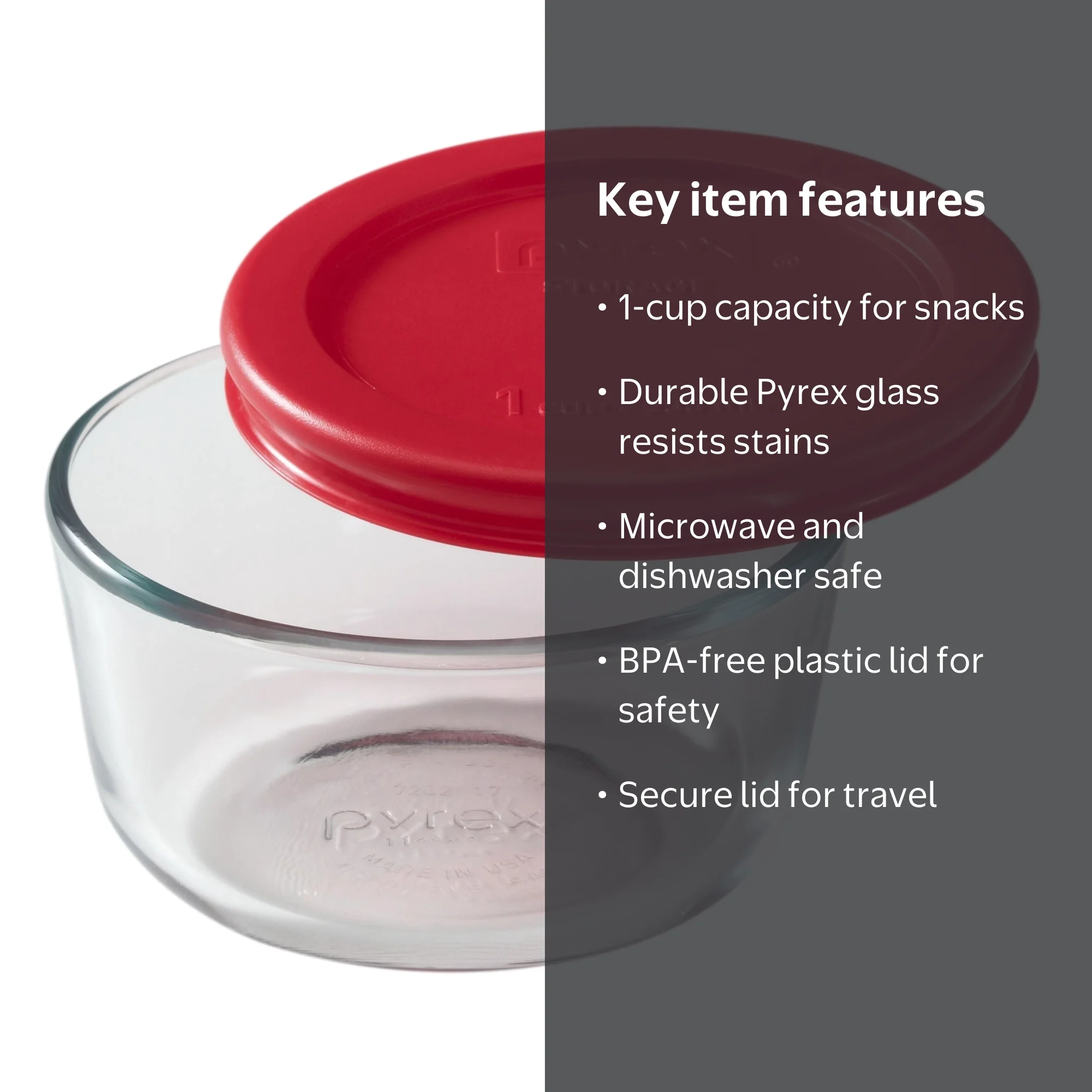 Pyrex 1-Cup Round Glass Food Storage Container with Durable Red Lid -  Walmart.com