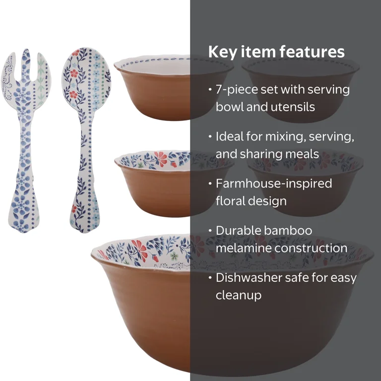 The Pioneer Woman Bamboo Melamine Salad Bowl Set 7-Piece