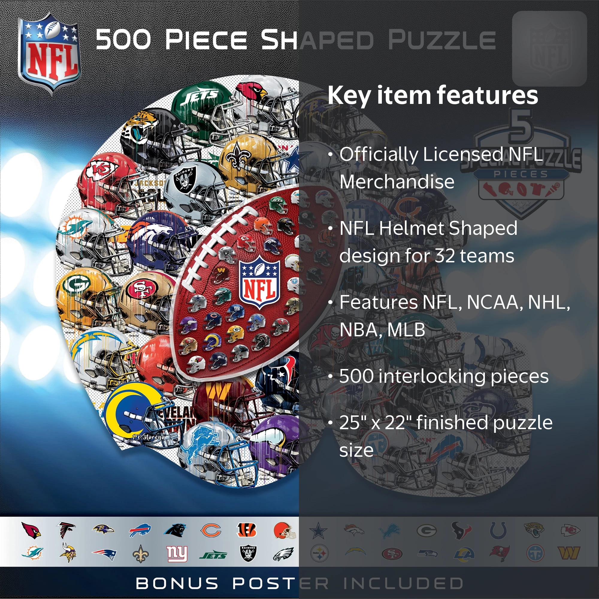 MasterPieces, Jigsaw Puzzle, 500 Pieces, NFL Helmet Shaped 25