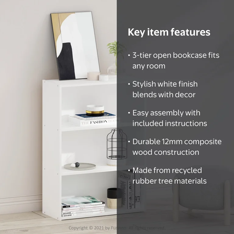 Furinno, 3-Tier Open Shelf, PASIR Model 11208PWH, Plain White