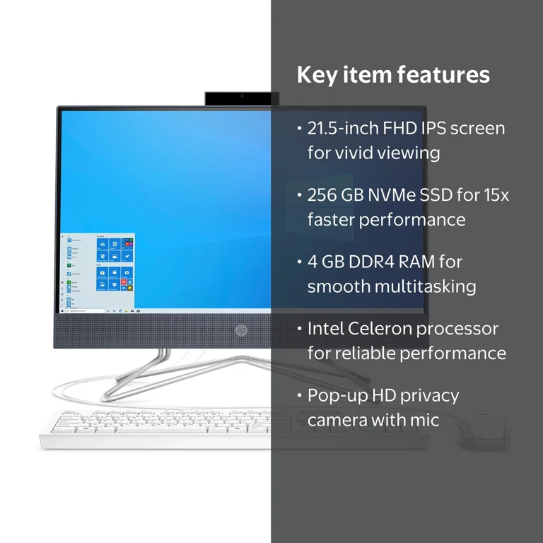 HP All-in-One 22-df0013w Desktop Computer with 22-inch Flat Screen