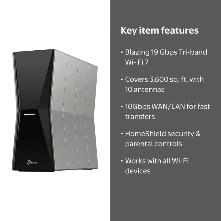 TP-Link Archer BE19000 Tri-Band Wi-Fi 7 Router with Ethernet Port