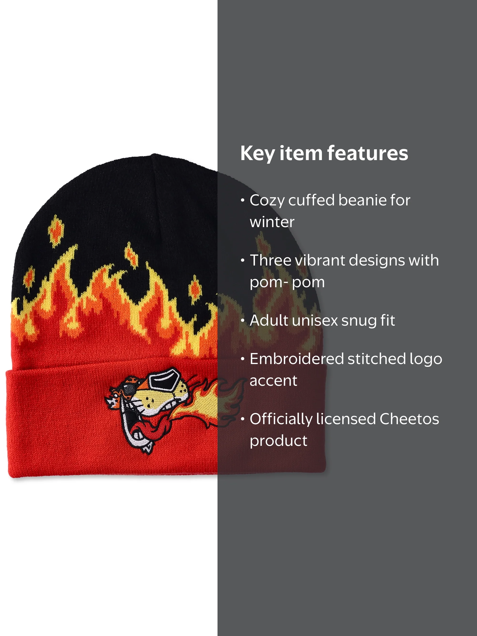 Cheeto's Chester Side Flame Men's Knit Thermal Beanie, Black and