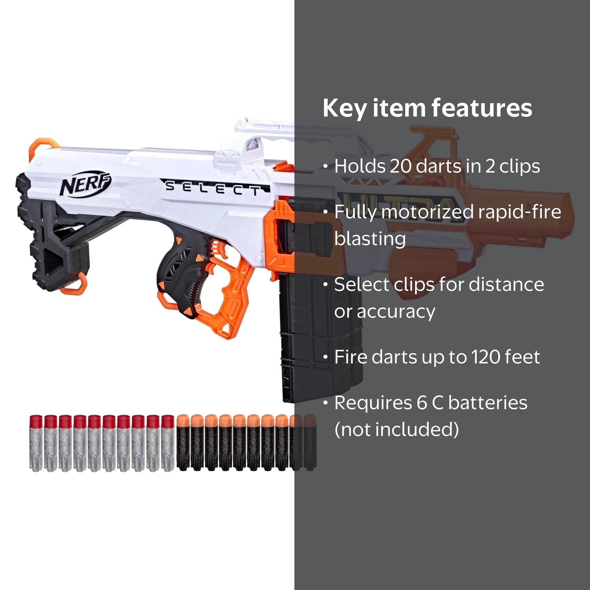 Nerf, Dart Blaster, Ultra Select Fully Motorized, Includes 20