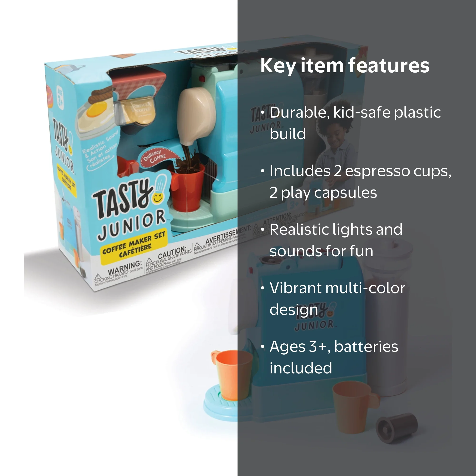 Tasty Jr Pretend Play Toy Coffee Maker Set - Espresso Machine for