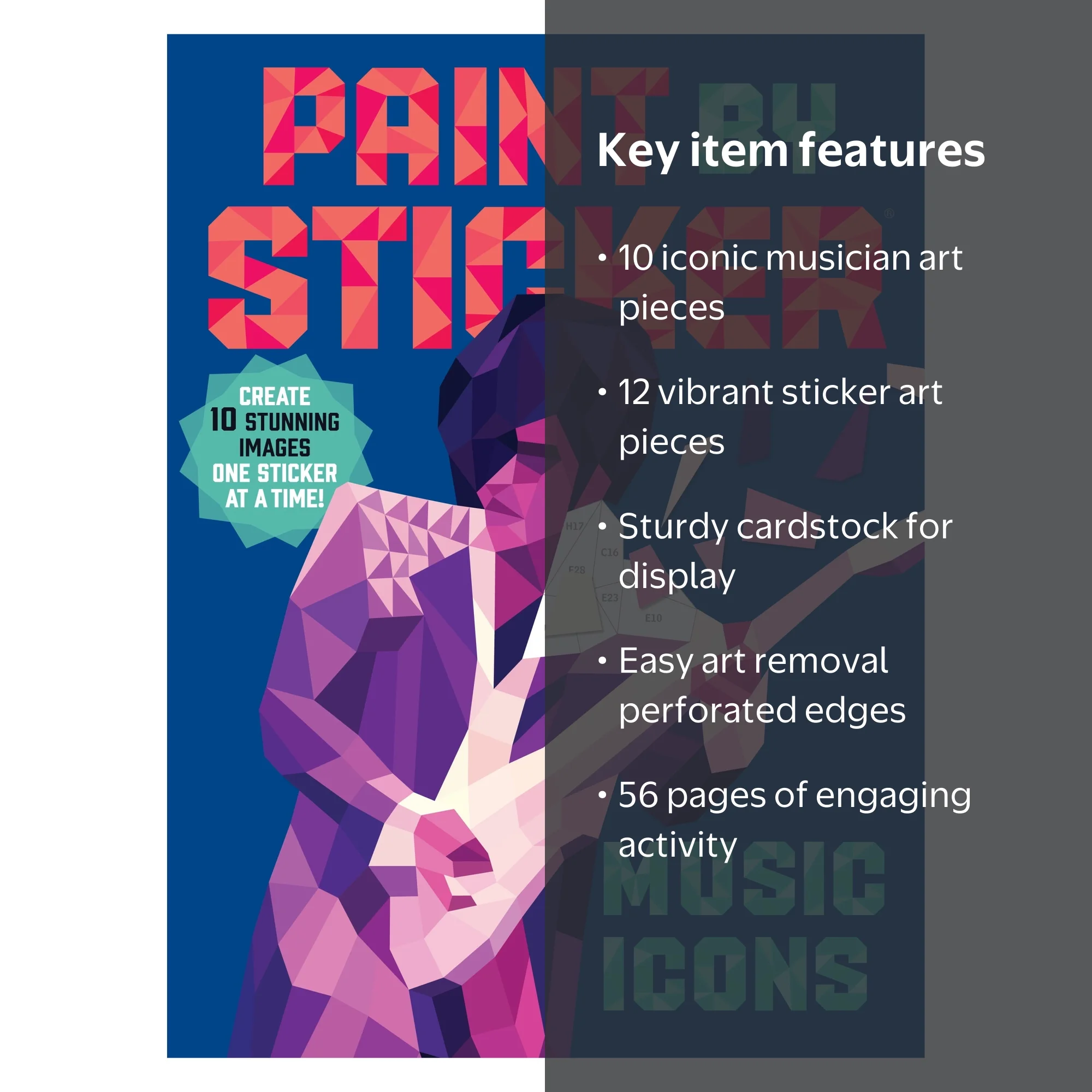 Workman Publishing, Paint by Sticker Series, Music Icons, 56 Pages