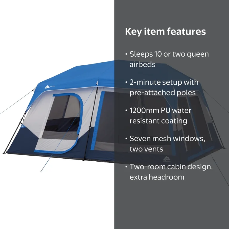 10-Person Cabin Tent with LED Lighted Poles for Camping - Walmart