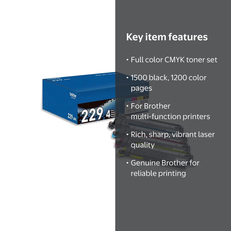 Brother TN229 4PK Toner Cartridge Including Cyan Magenta Yellow
