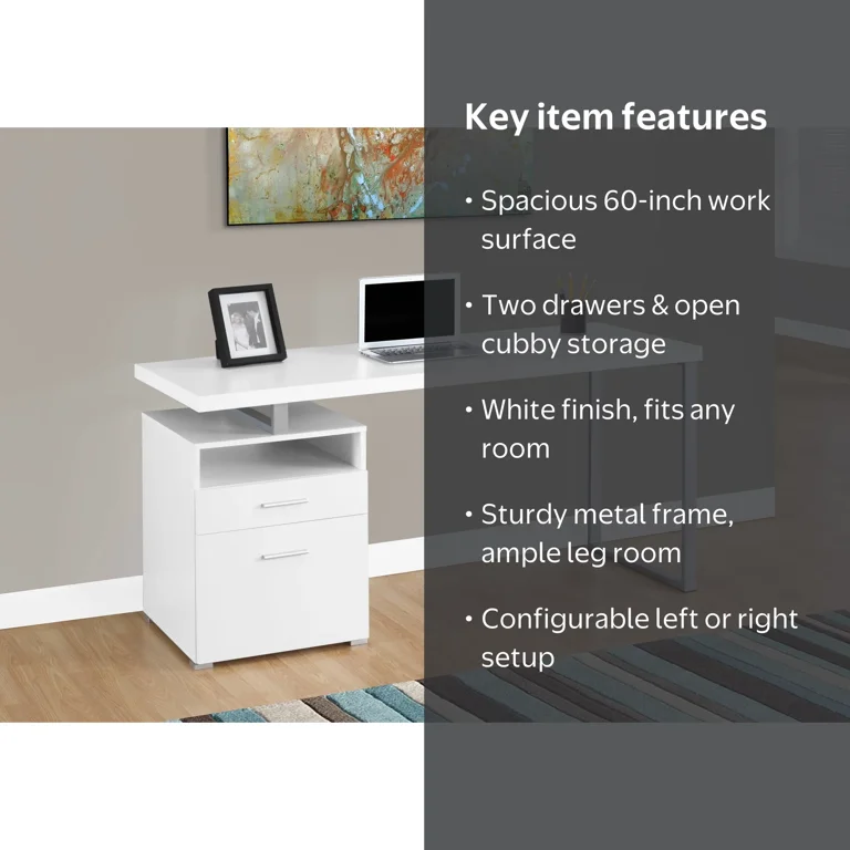 Monarch Specialties Compact Modern Computer Desk with Storage, 60