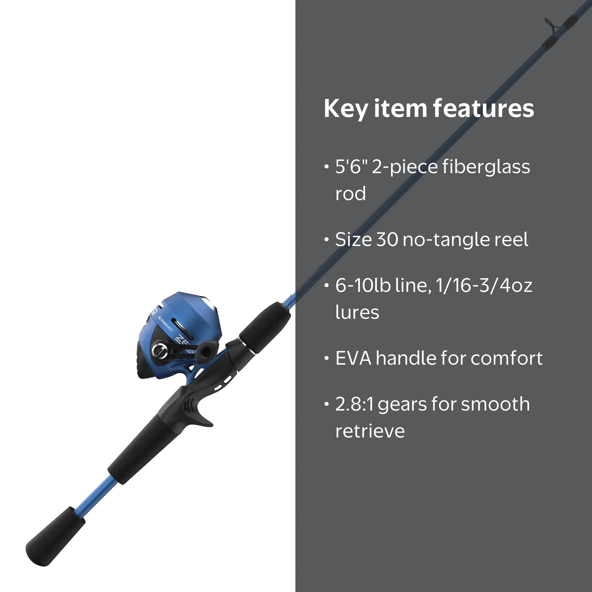 Zebco Slingshot Spincast Fishing Rod and Reel Combo, 5-foot 6-inch