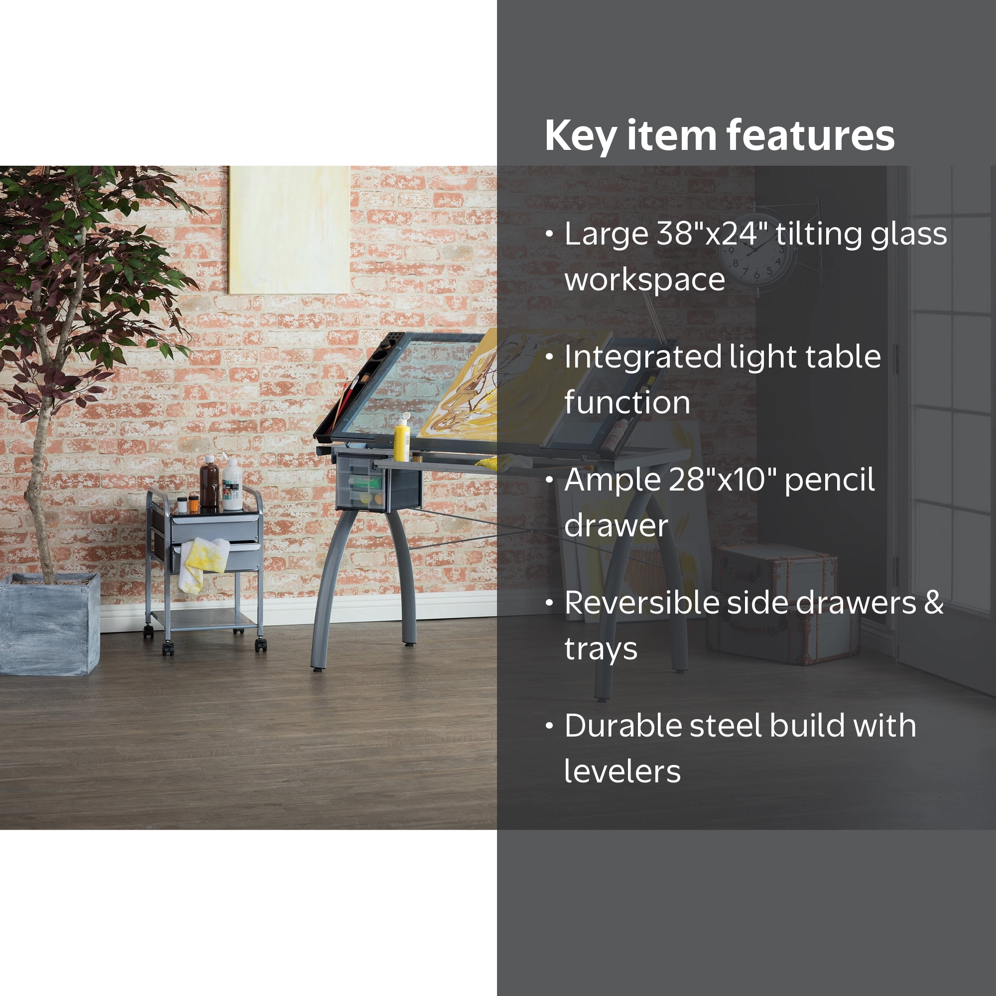 Studio Designs Futura Craft Station Tempered Glass Drawing Table