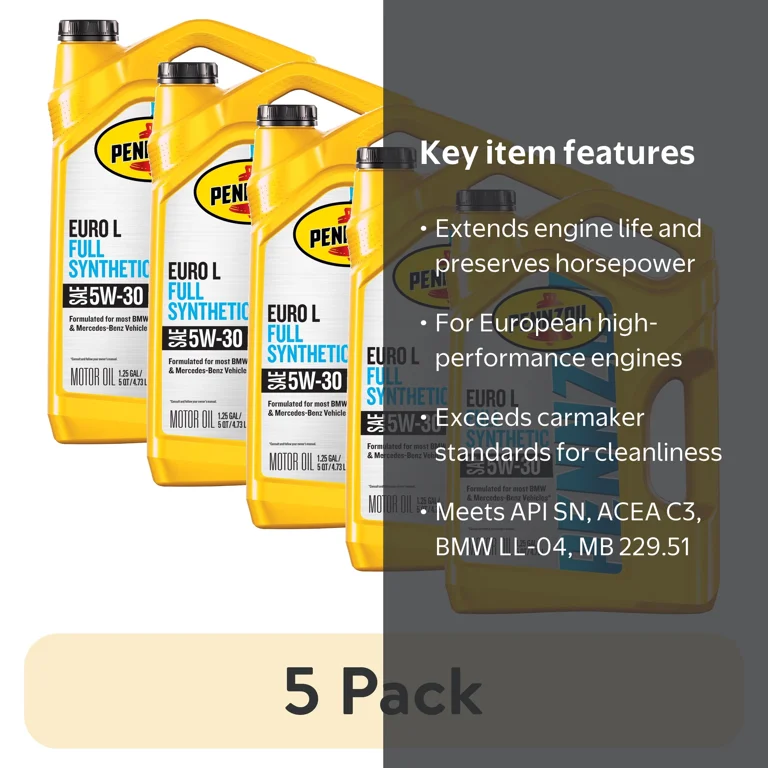 5 pack) Pennzoil Platinum Euro L Full Synthetic 5W-30 Motor Oil, 5