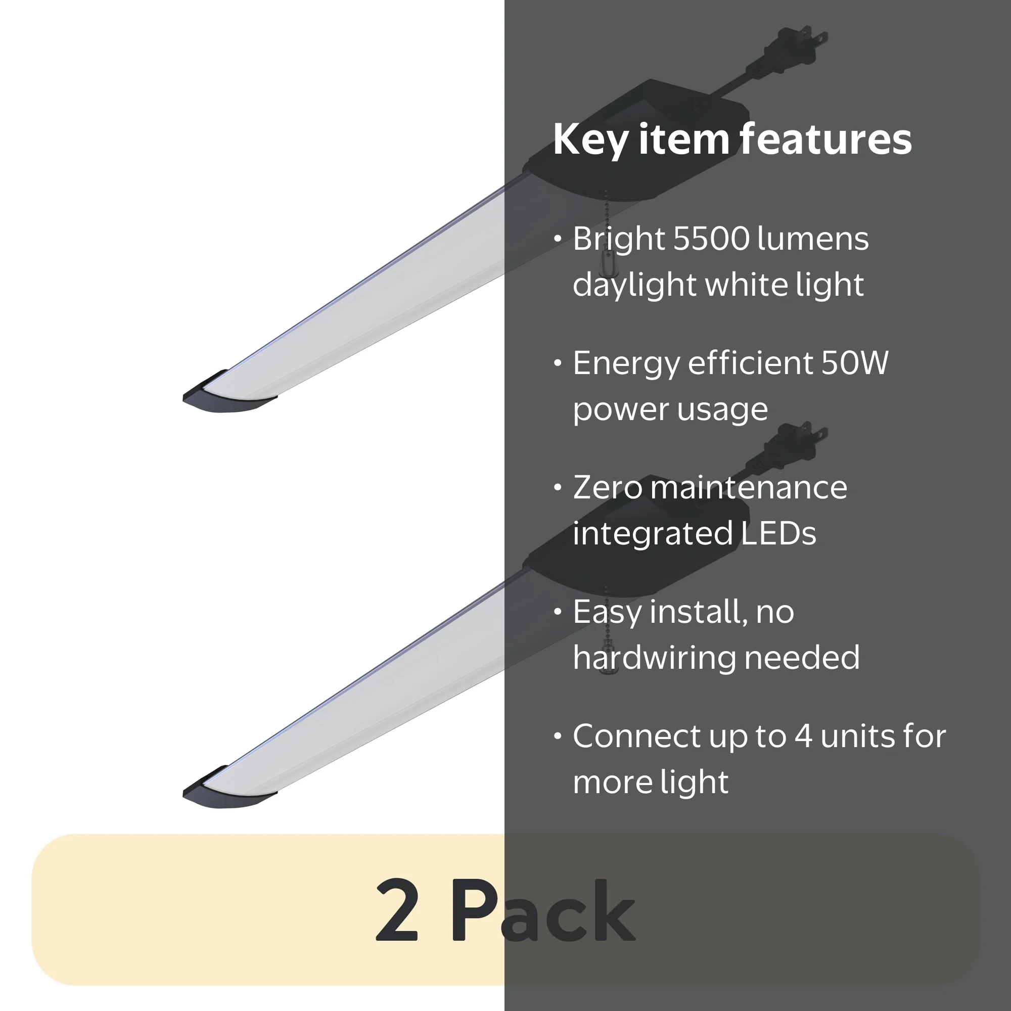 2 pack) Hyper Tough 5500 Lumen 4ft Linkable LED Shop Light