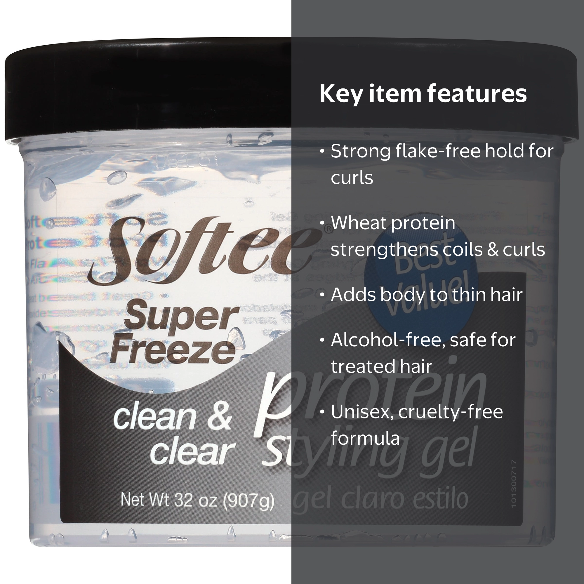 Softee Super Freeze Protein Styling Gel 32 oz. Jar, Clarifying