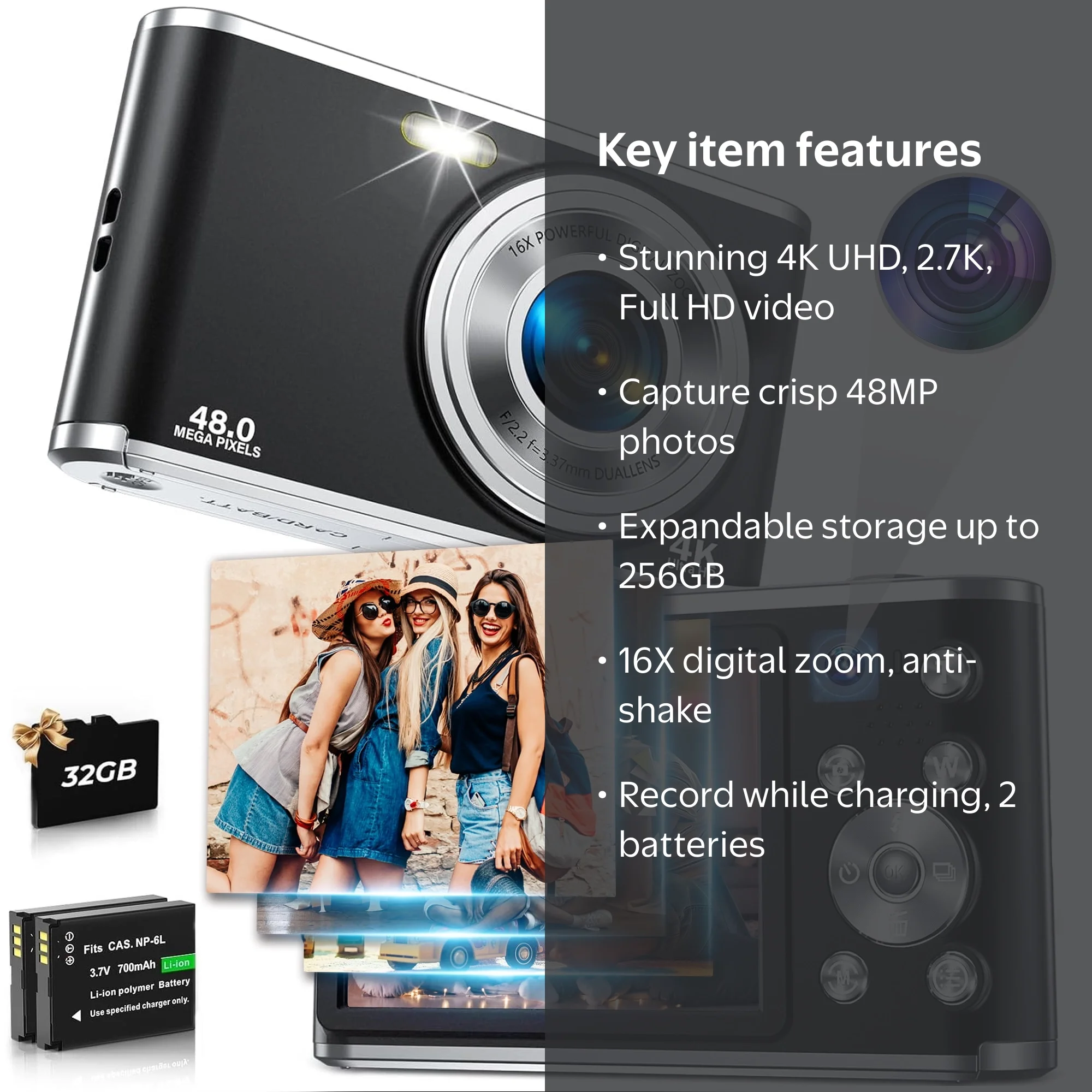 ACTITOP, Digital Camera, 4K UHD, Dual Cameras 48MP - Walmart.com