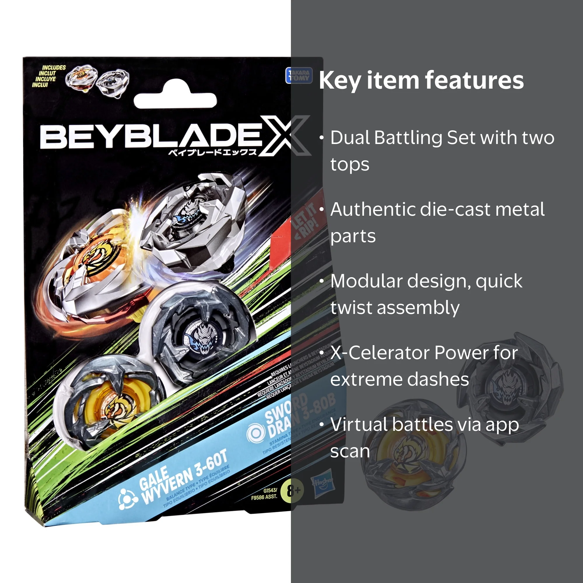 Beyblade X Gale Wyvern 3-60T & Sword Dran 3-80B Black and Yellow