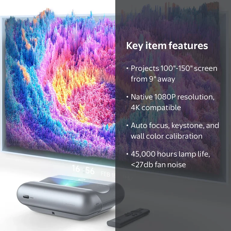 JMGO O1 Pro 1080P UST Projector, 1500lm, Home Cinema, Dynaudio, Wi