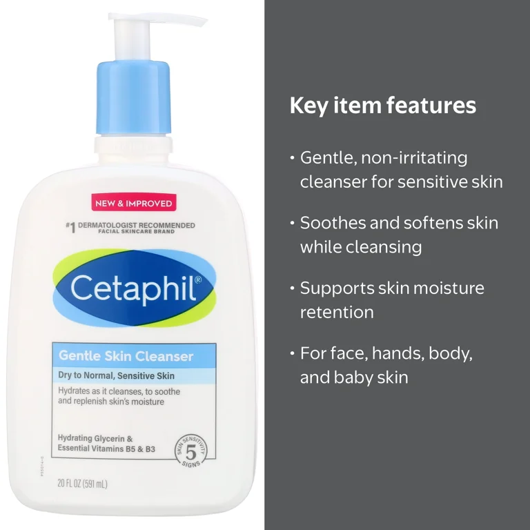 Cetaphil Gentle Skin Cleanser, 20 fl oz, fragrance-free, non