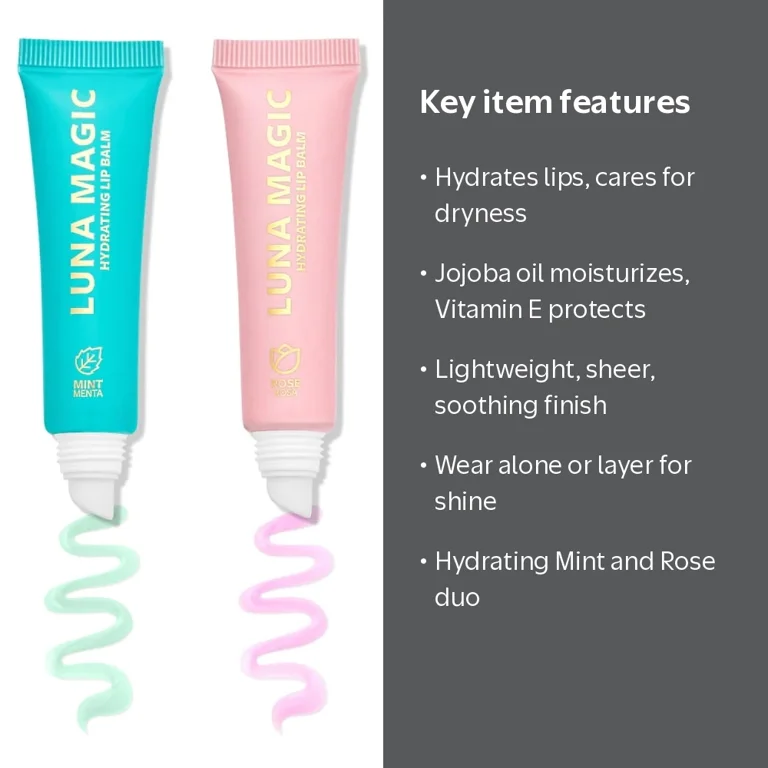 LUNA MAGIC Hydrating Lip Balm Duo, Mint and Rose, Green, 2 Each