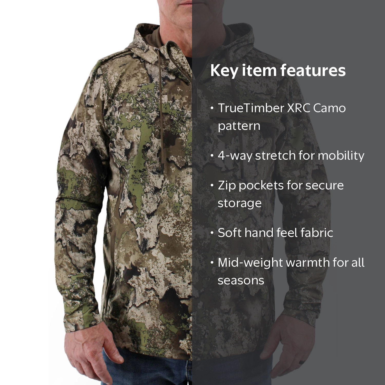 Tekari Men's Axial 1/4 Zip Performance Fleece Hunting Hoodie, S