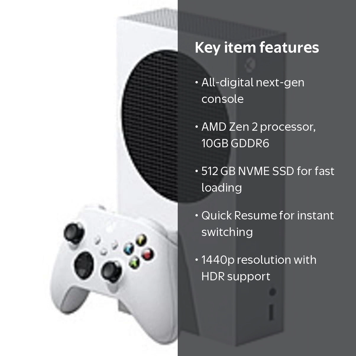Microsoft Xbox Series S Console, 3.6 GHz, 512 GB SSD, HDR, Dolby