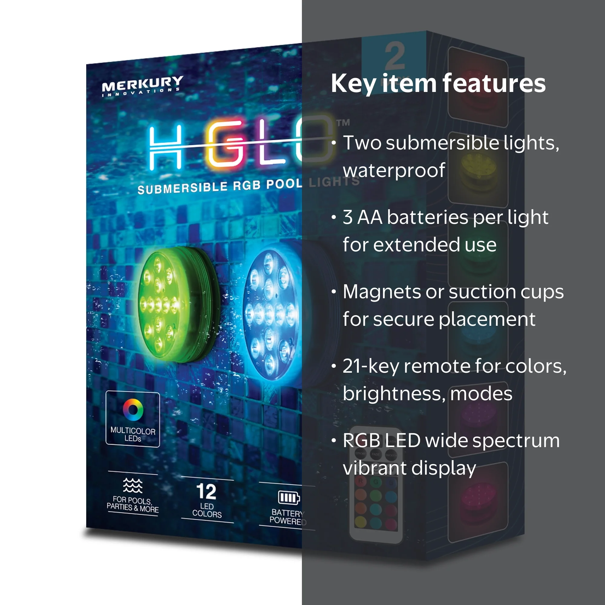 Merkury Innovations 2 Pack RGB Submersible Puck Lights with 21 Key