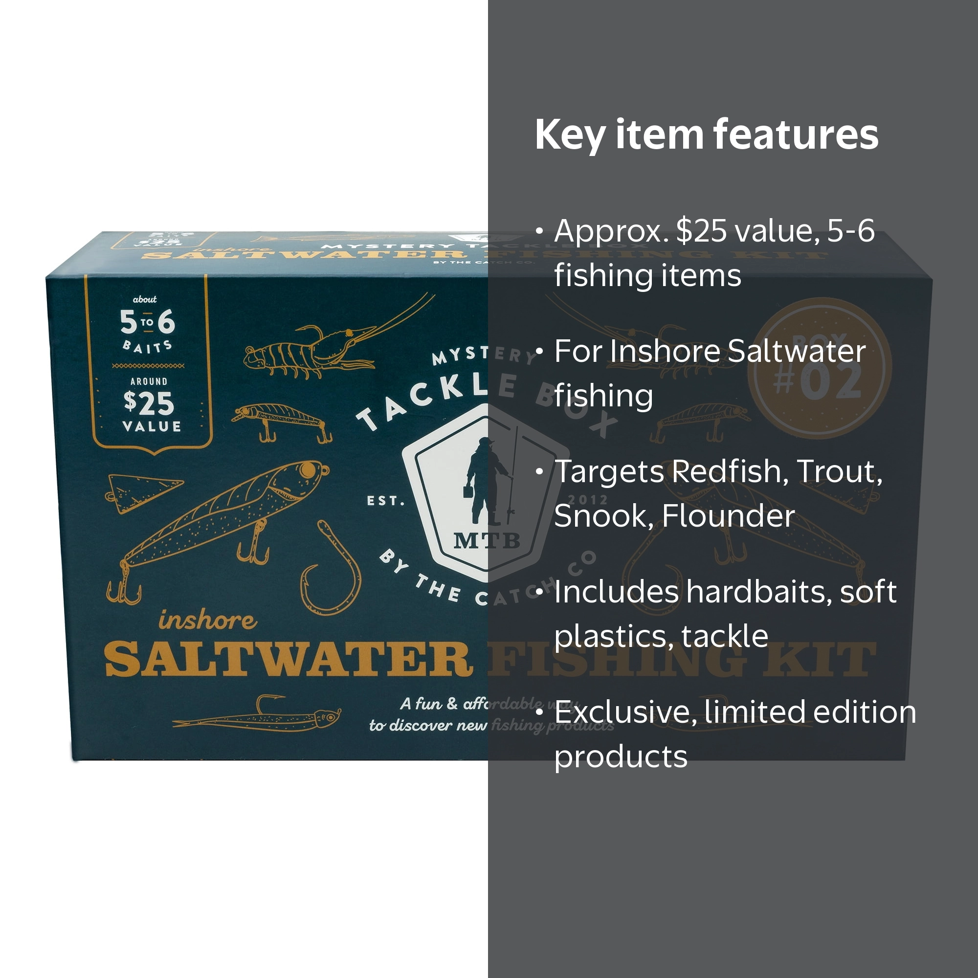 beginner saltwater fish mystery box Regular x 6 Month or inshore saltwater fishing Mystery Tackle Box Inshore Saltwater