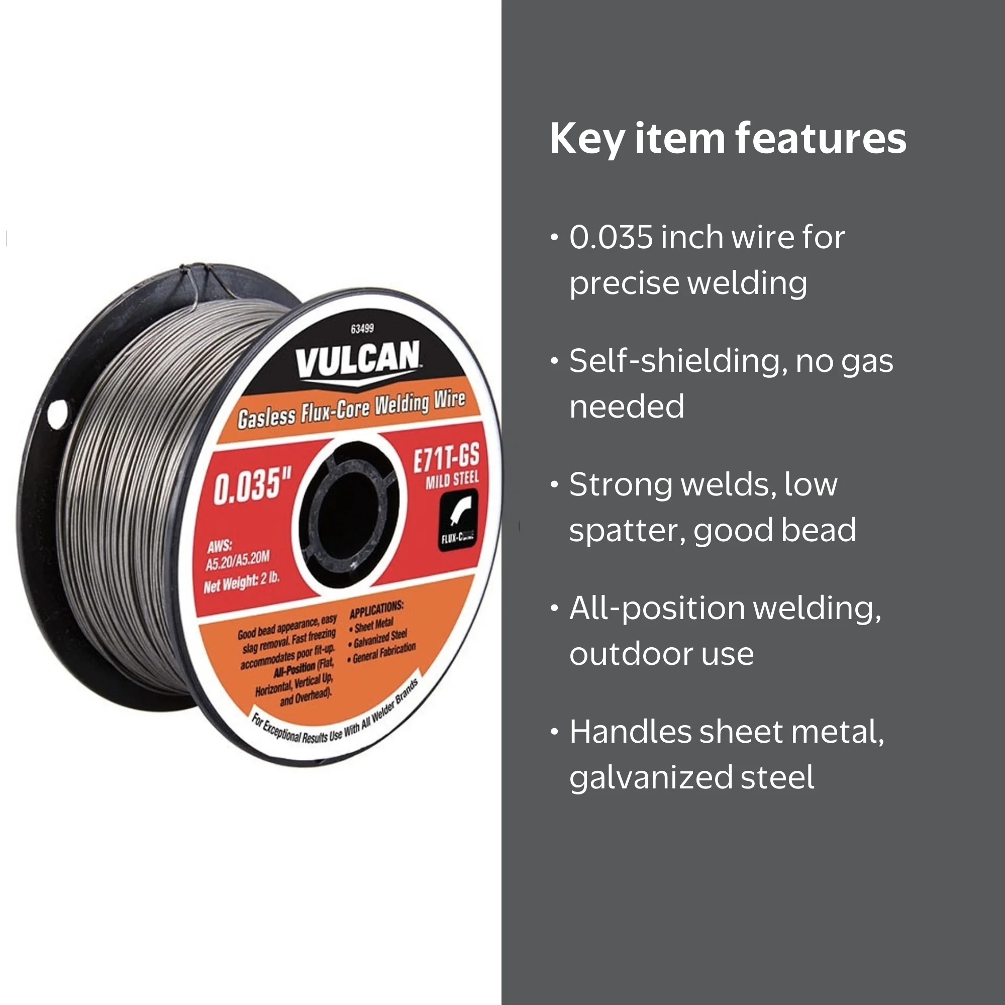 VULCAN 0.035 in. E71T-GS Flux Core Welding Wire, 2 lb. Roll