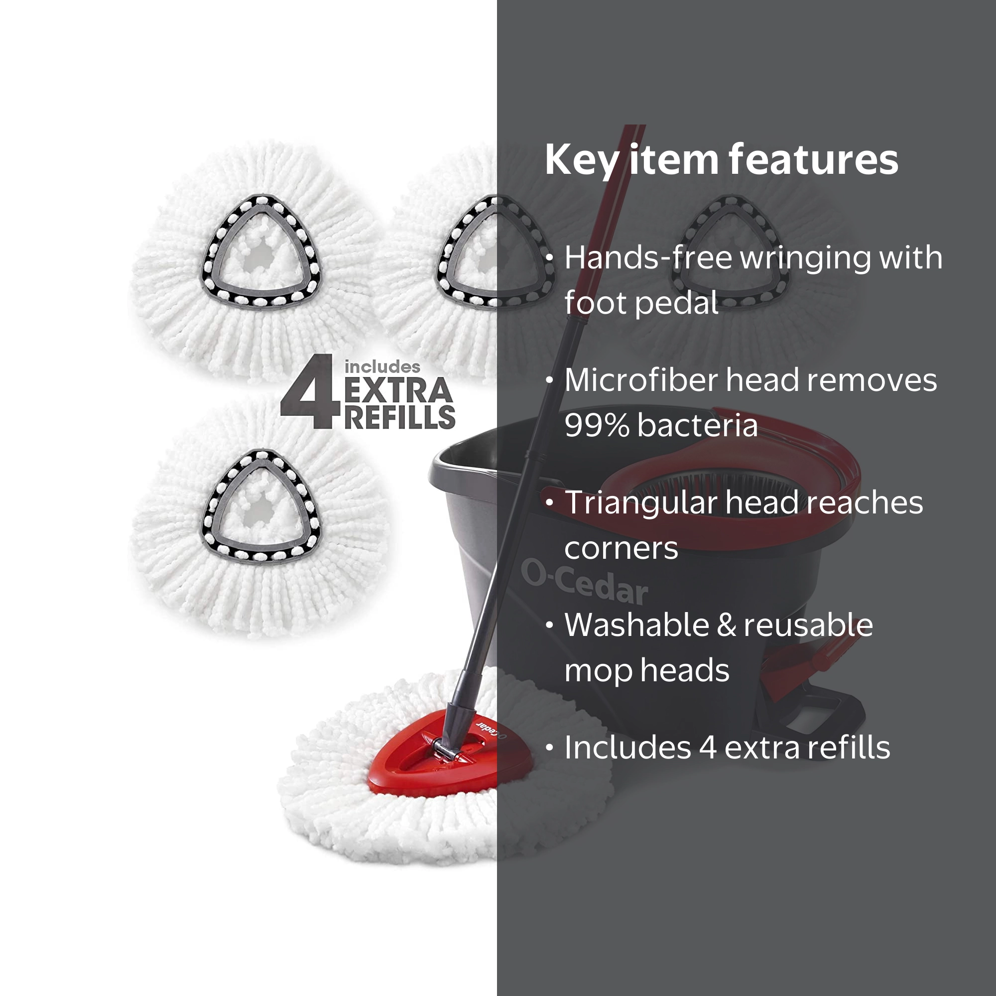 O-Cedar, Spin Mop with 4 Extra Refills, Red, Microfiber