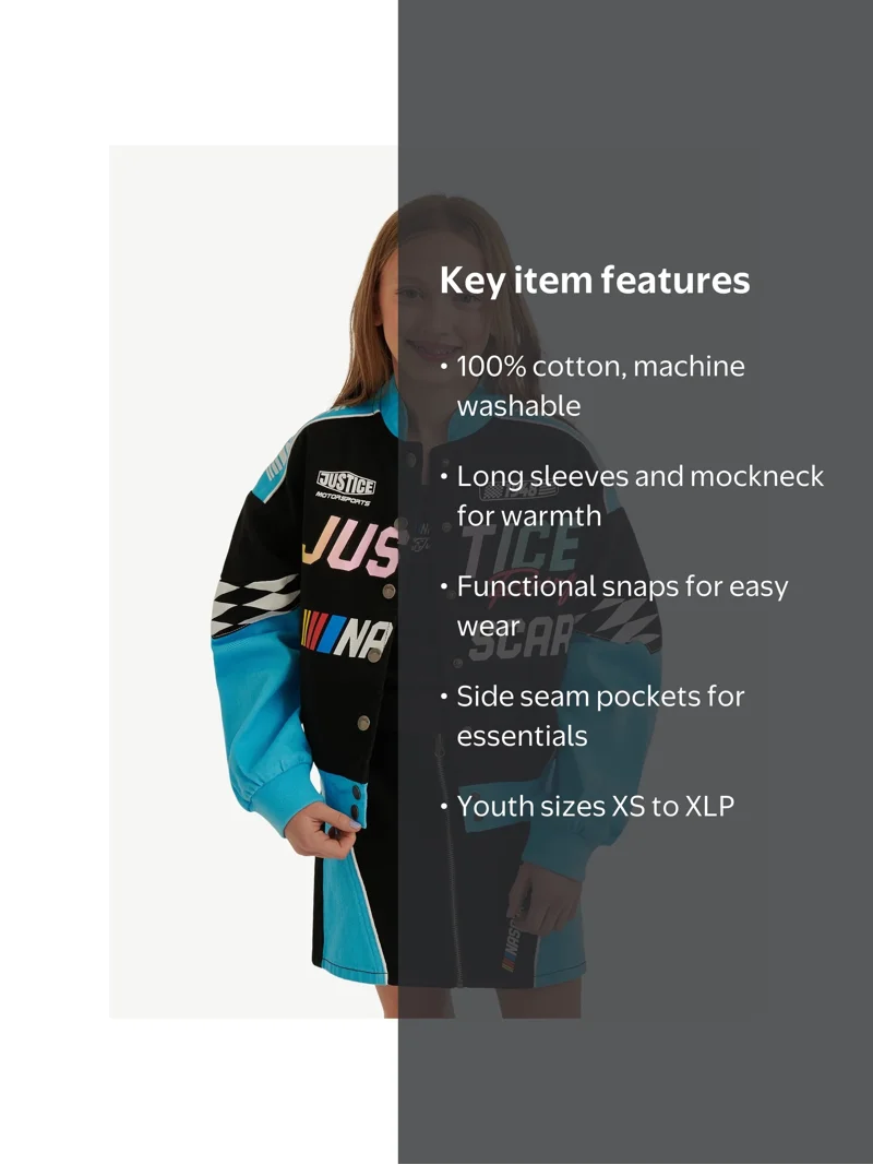 Justice Girl's NASCAR X Justice Collab Racing Jacket, Sizes XS