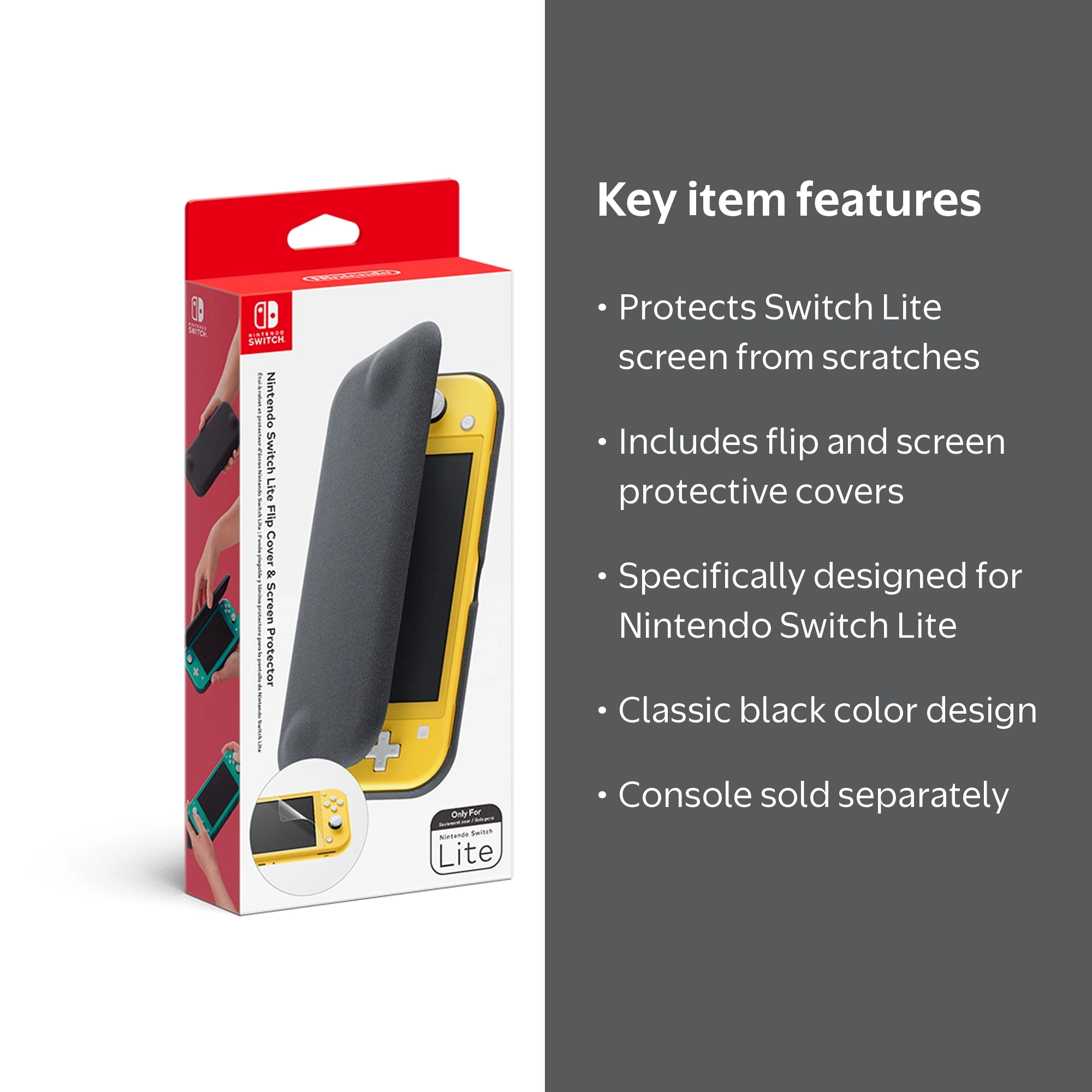 Nintendo, Switch Lite, Flip Cover & Screen Protector, Black