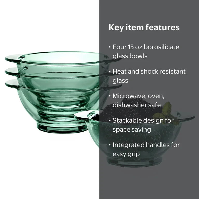 STP GOODS Borosilicate Glass Soup and Salad Bowl with Handles Set