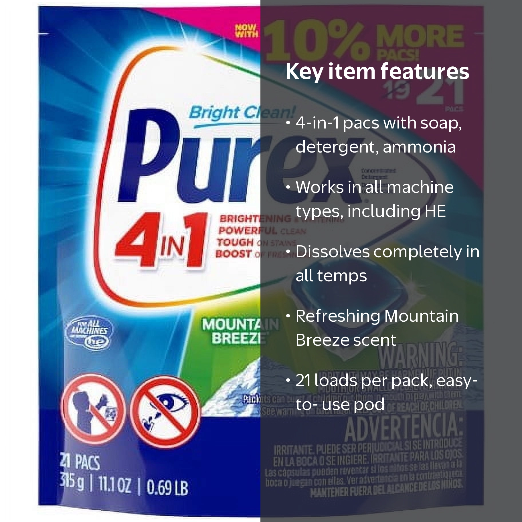 Purex Fresh Scent 4-in-1 Compact Laundry Detergent Pacs, Mountain