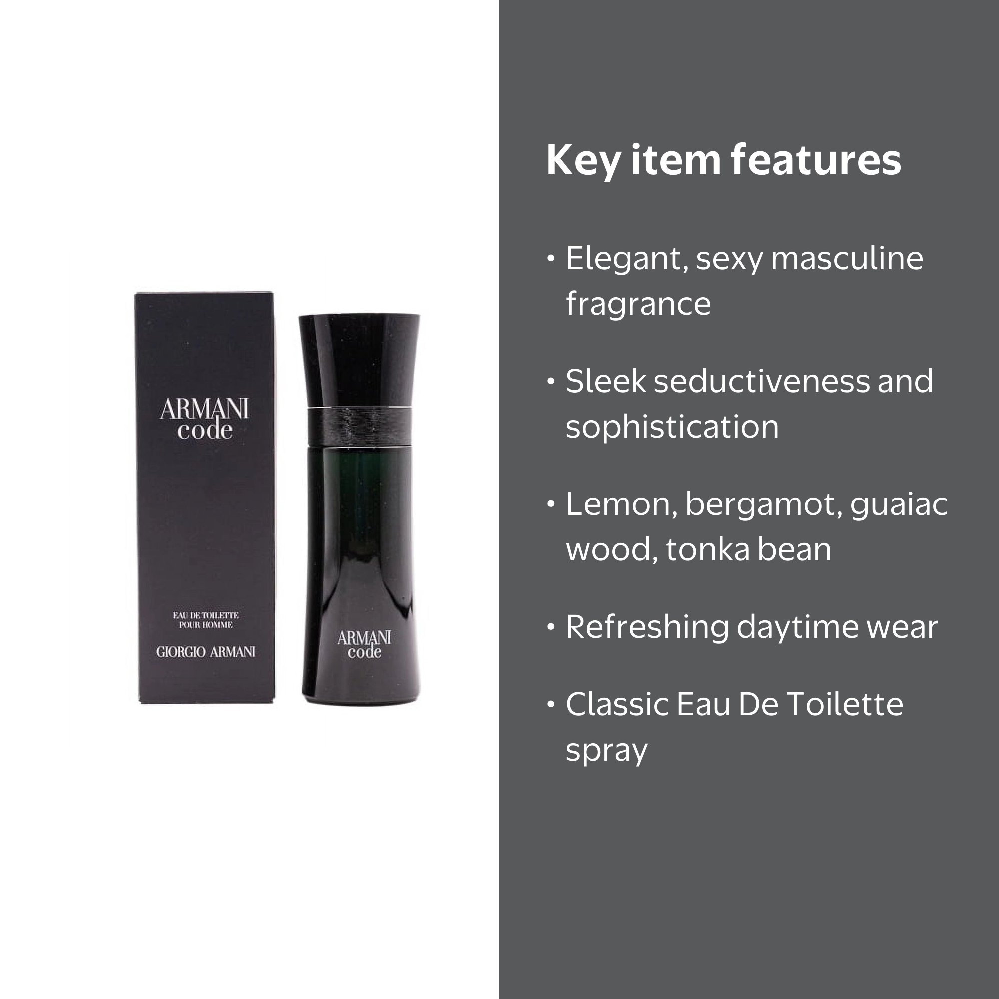 Giorgio Armani, Eau De Toilette Spray, 2.5 Oz, Black Code for Men