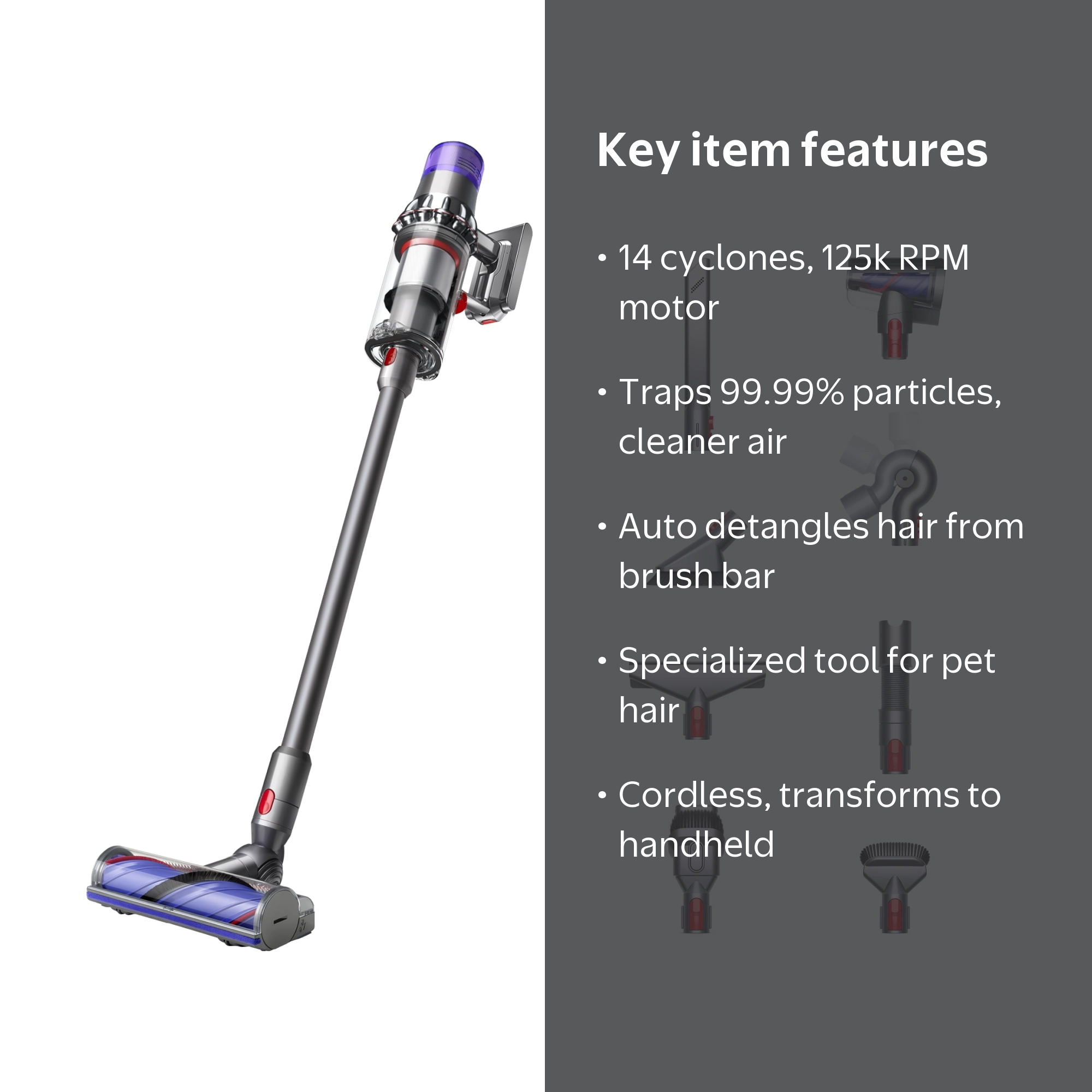 Dyson Cordless Vacuum Cleaner with Pet Hair Tools, De-tangling