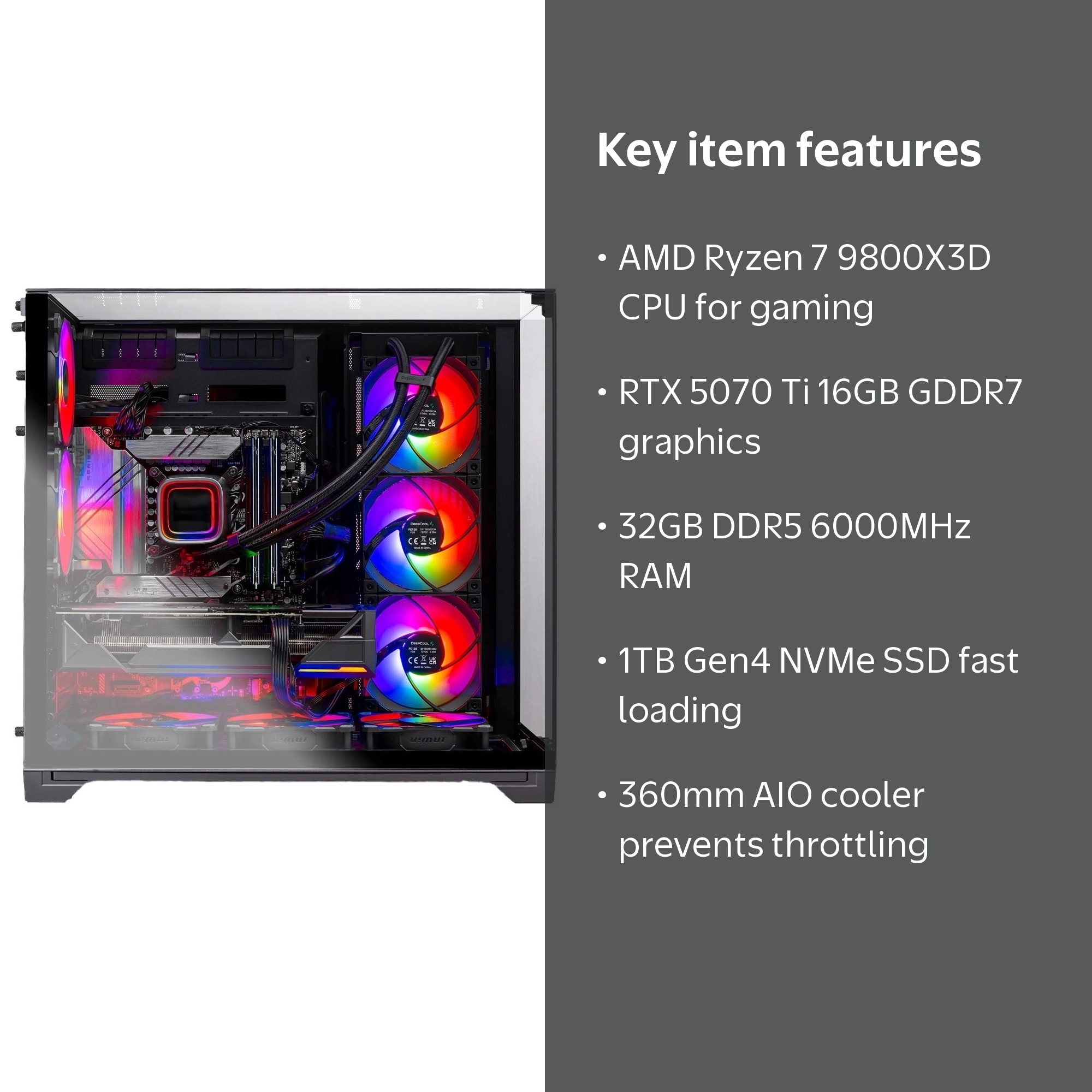 Skytech O11V Gaming PC Desktop AMD Ryzen 7 9800X3D NVIDIA GeForce