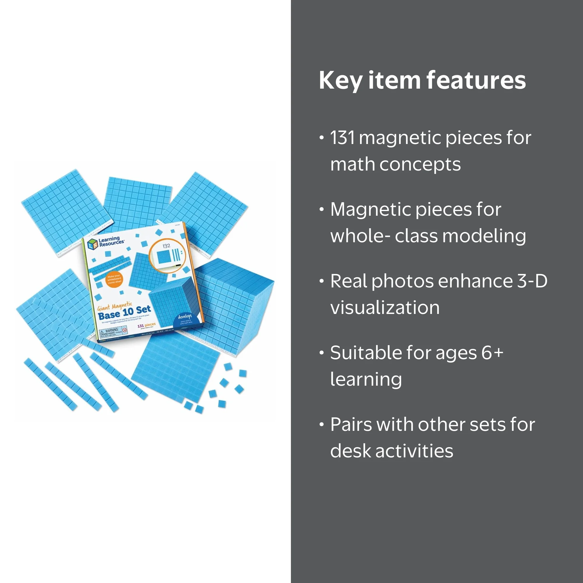 Learning Resources, LRNLER6366, Giant Magnetic Base Ten Set, 1