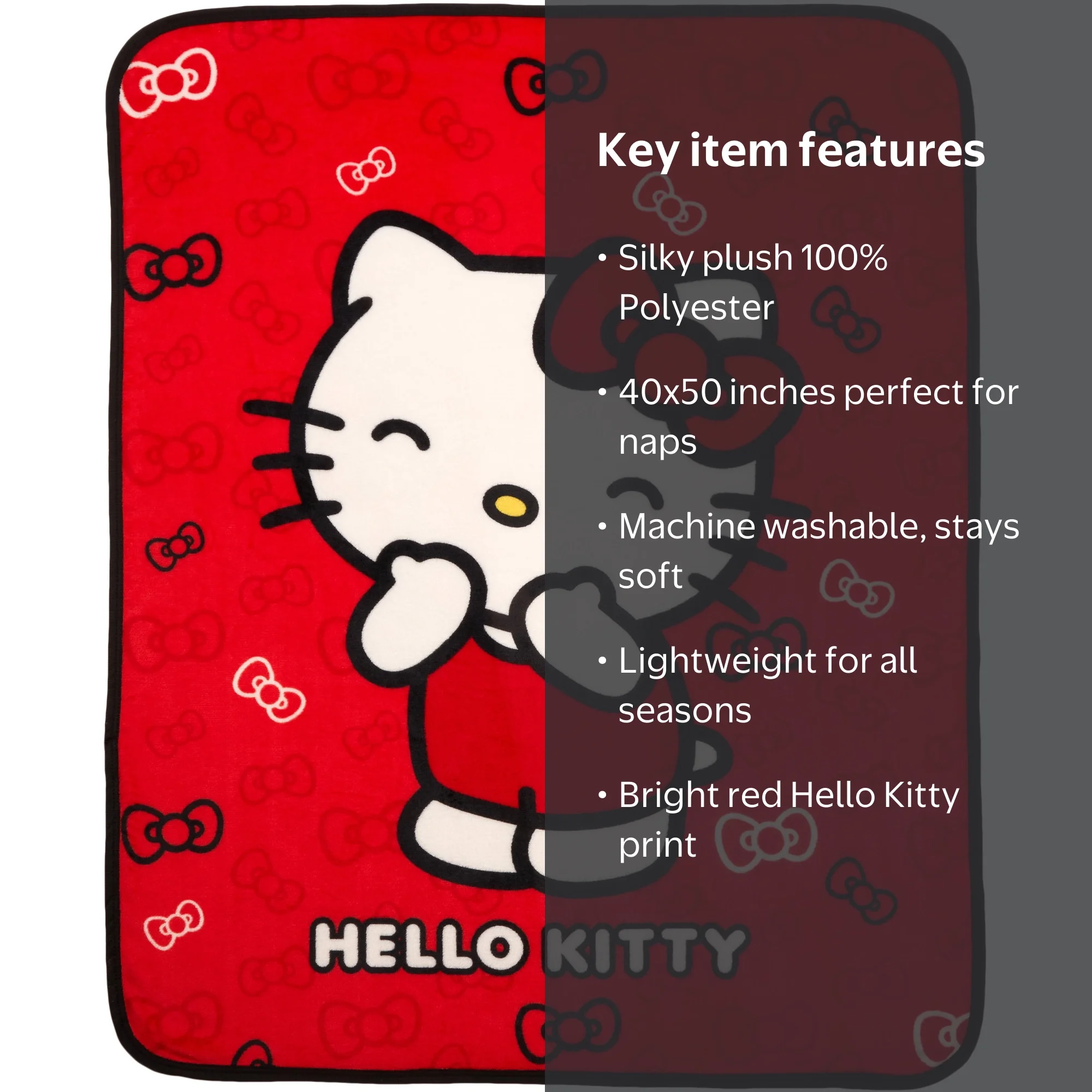 Hello Kitty Kids Silky Soft Red Throw Blanket for Children, 40x50