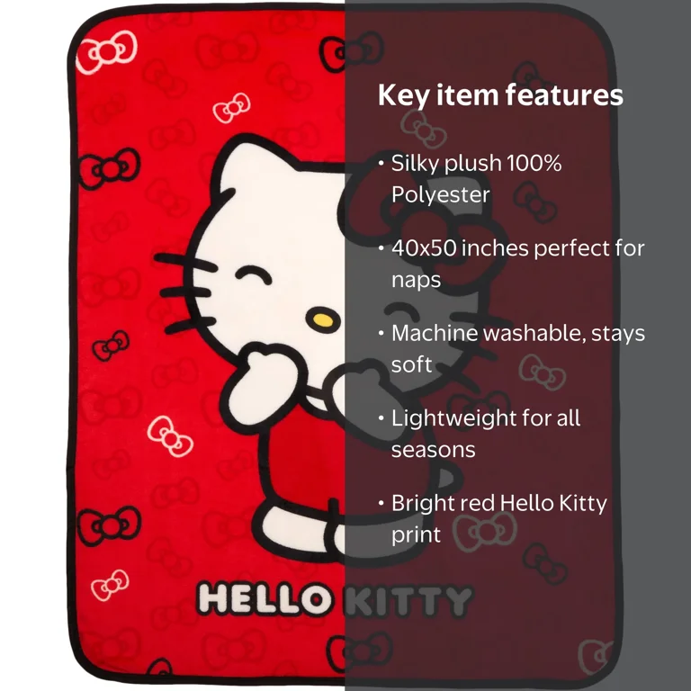 Hello Kitty Kids Silky Soft Red Throw Blanket for Children, 40x50