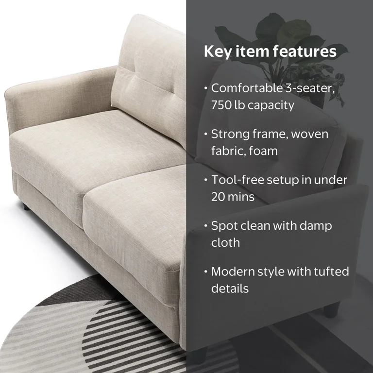 Zinus Ricardo Fabric Sofa Couch, Beige - Walmart.com