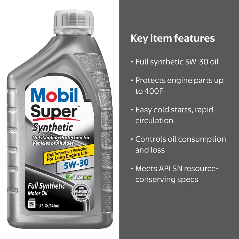 MobilOIL　5W-30(4L)　5W-30(1L) Mobil Super Synthetic Motor Oil 5W-30, 1 Quart - Walmart.com