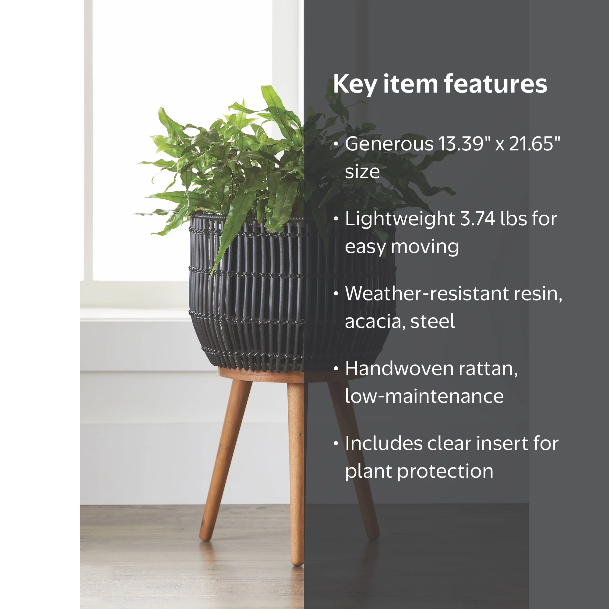 Better Homes & Gardens Black Resin Round Planter and Stand Set with Wood  Legs - Walmart.com