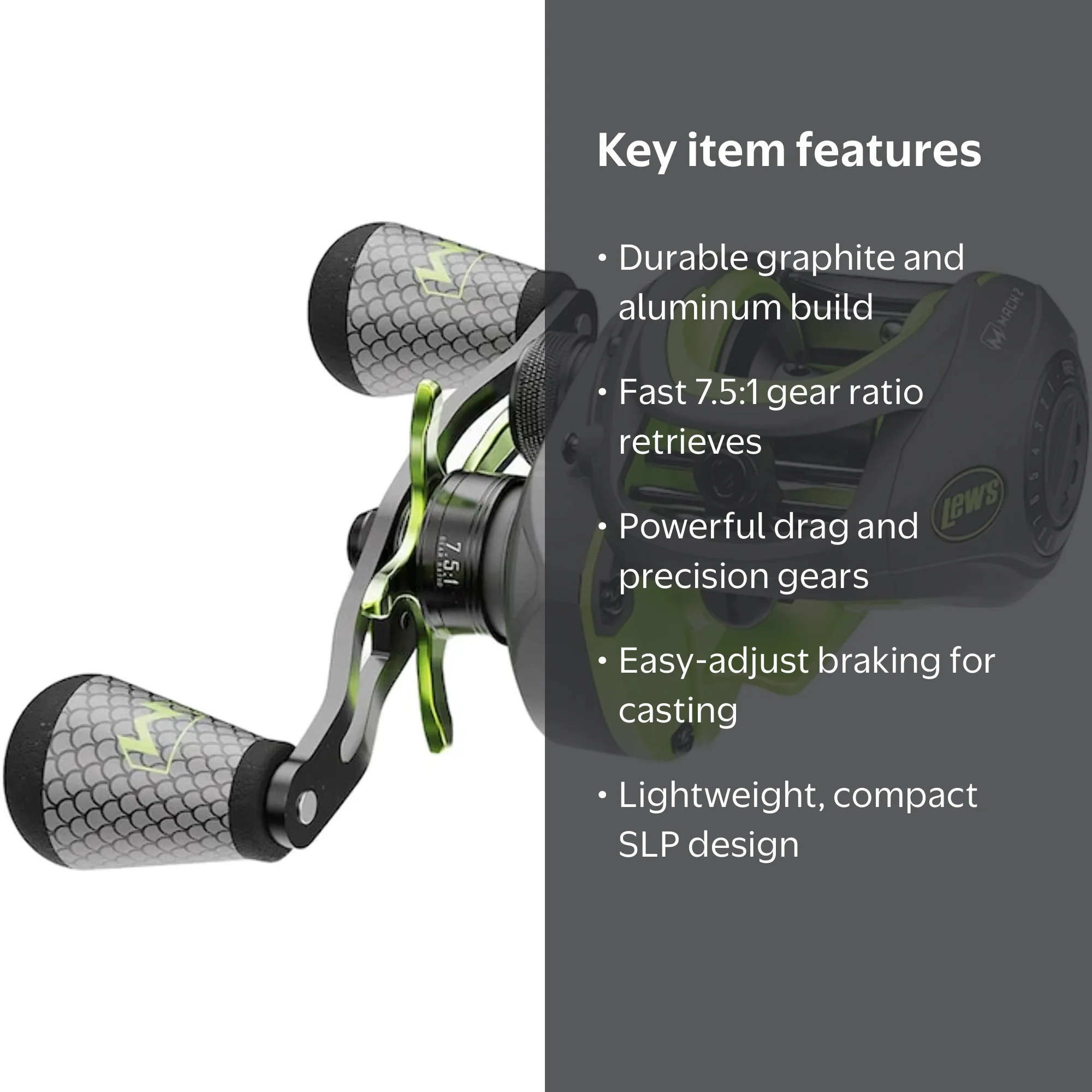 Free Shipping! Lew's Mach 2 Baitcast Reel, 7.5:1 Gear Ratio, Right