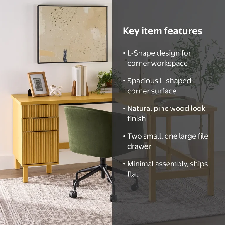 Better Homes & Gardens Lillian Fluted L-Shape Desk, Natural Pine