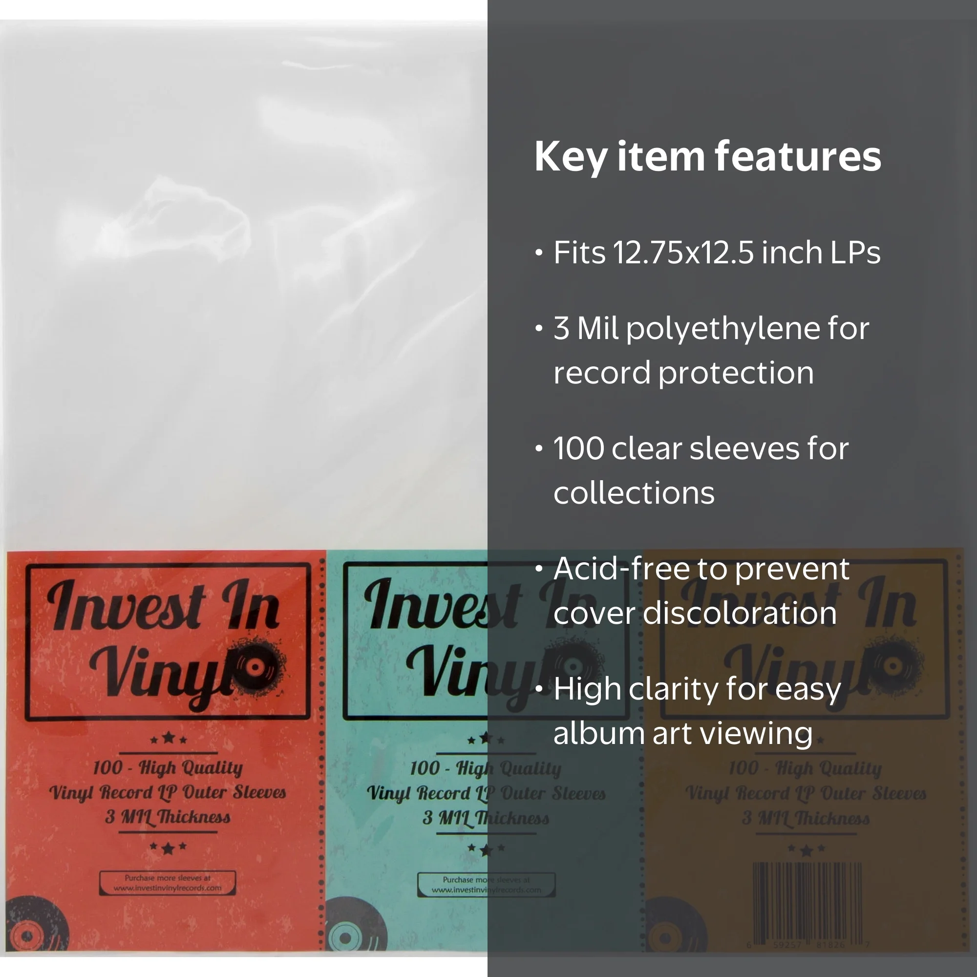 Invest In Vinyl Record Protection Pack of 100 Clear Plastic LP