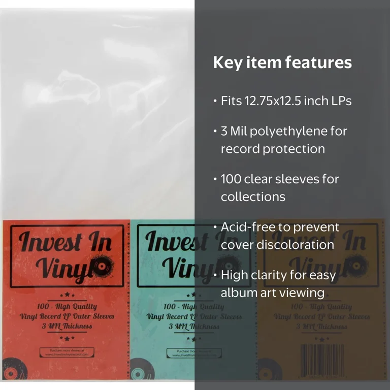 Invest In Vinyl Record Protection Pack of 100 Clear Plastic LP