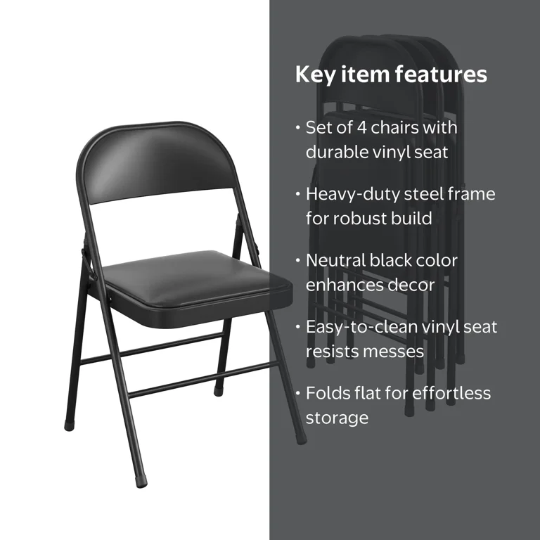 Free Shipping! Mainstays Black Vinyl Padded Seat and Metal Back